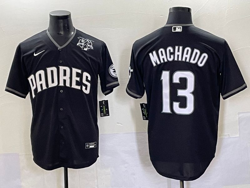 Men 2025 San Diego Padres 13 Machado Black Game Nike MLB Jersey style 7036